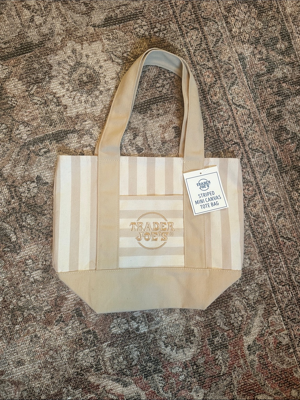 Trader Joe’s Beige & Cream Striped Canvas Tote Bag